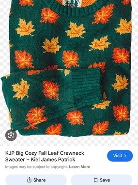 Kiel James Patrick Green Crewneck Sweater with Orange & Yellow Leaf Motif